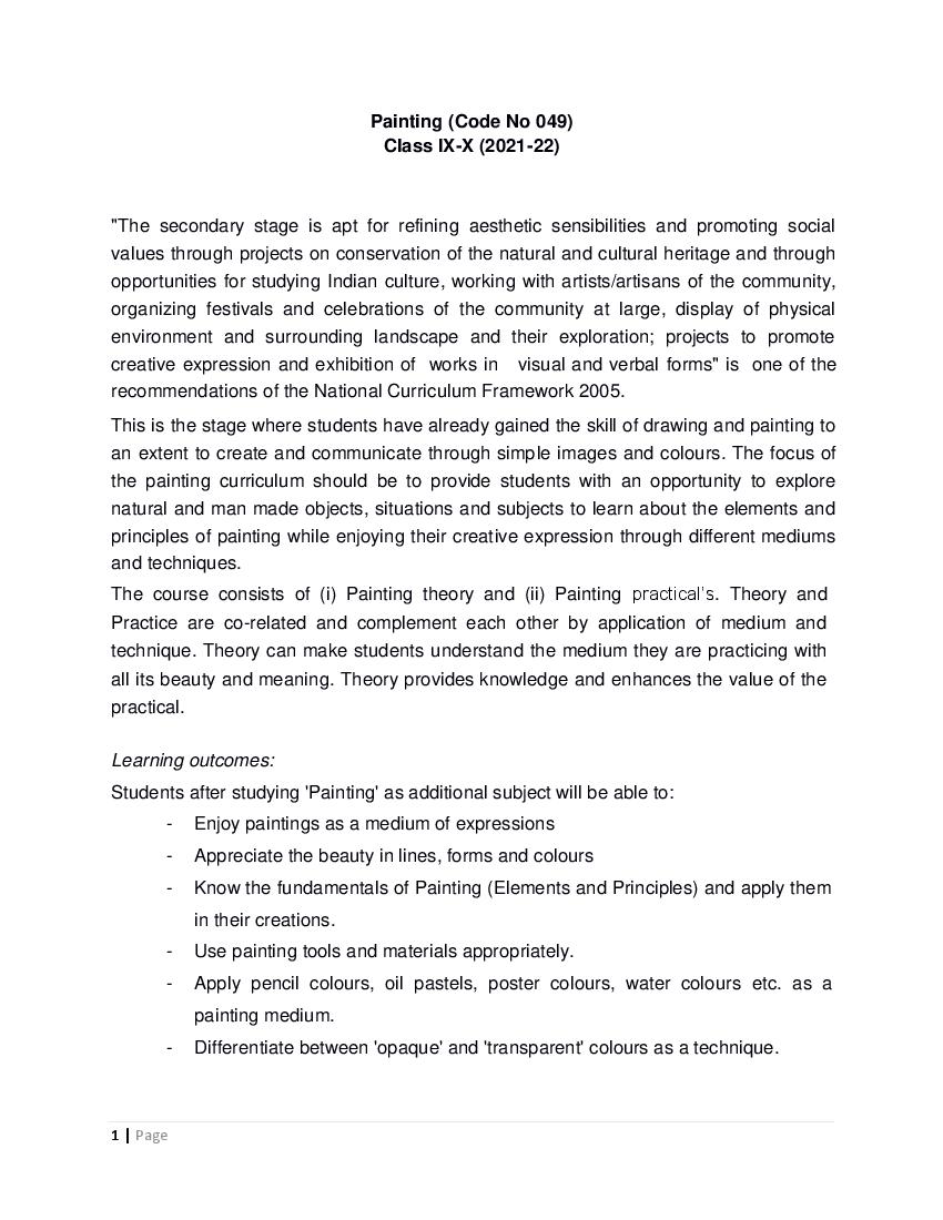 CBSE Syllabus for Class 10 Painting 202122 [Revised] AglaSem Schools