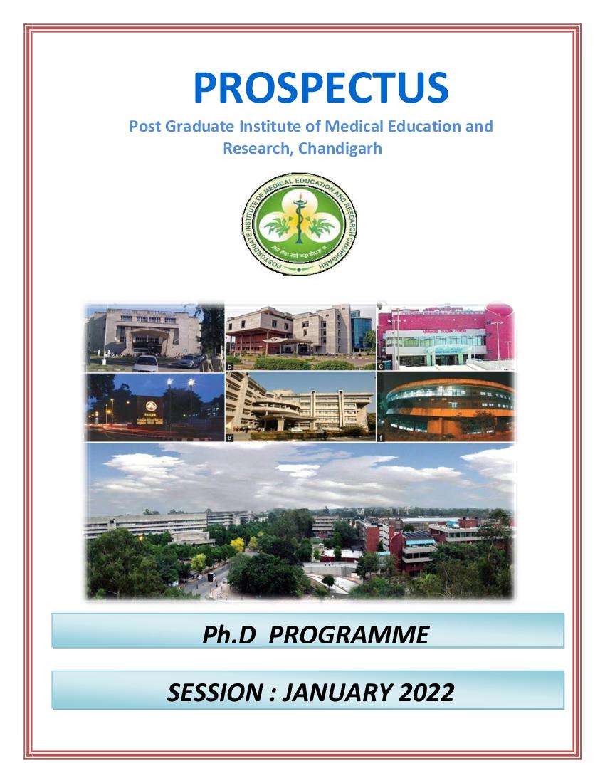 PGIMER Chandigarh 2022 Brochure for Ph.D Programme - Page 1
