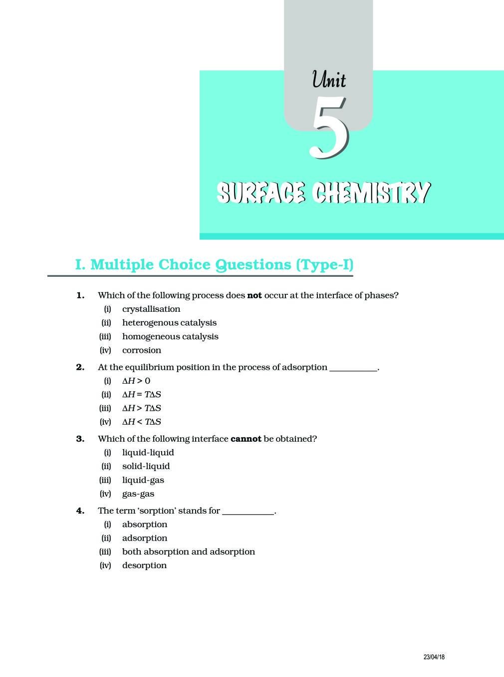 NCERT Exemplar Class 12 Chemistry Unit 5 Surface Chemistry - Page 1