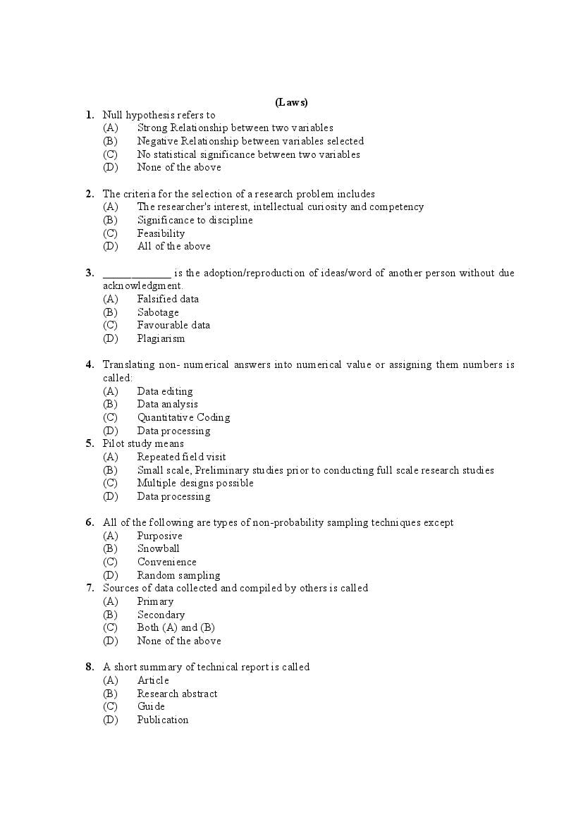 PU M.Phil & Ph.D Entrance Exam 2020 Question Paper Faculty of Law and Pharmacy - Page 1