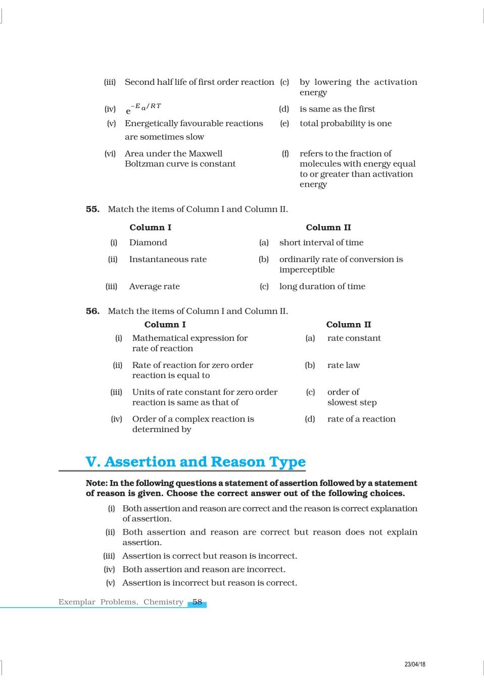 NCERT Exemplar Class 12 Chemistry Chapter 4 Chemical Kinetics