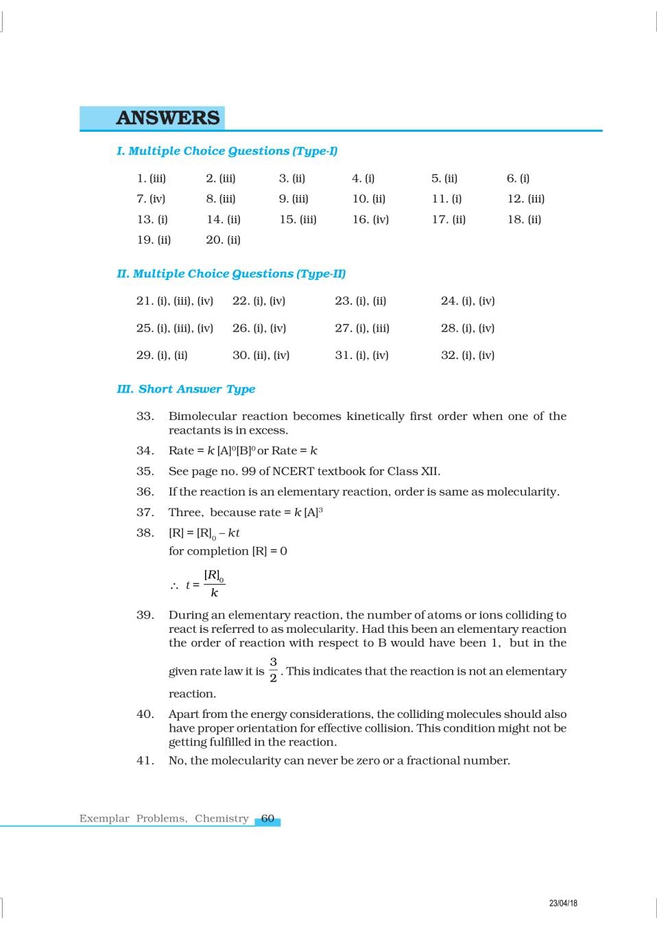 NCERT Exemplar Class 12 Chemistry Chapter 4 Chemical Kinetics