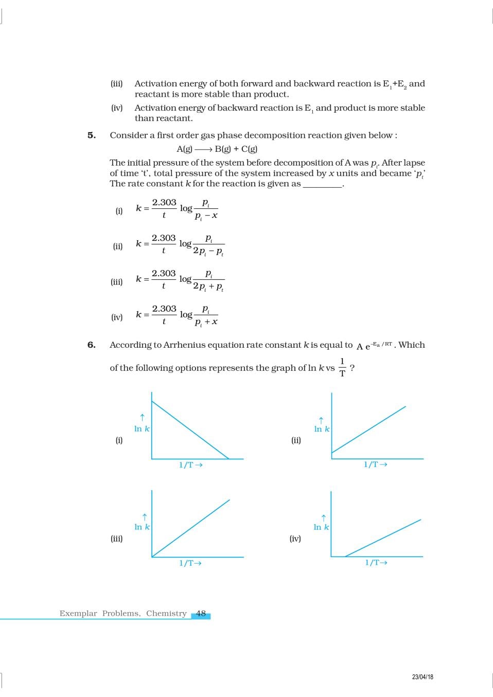 NCERT Exemplar Class 12 Chemistry Chapter 4 Chemical Kinetics