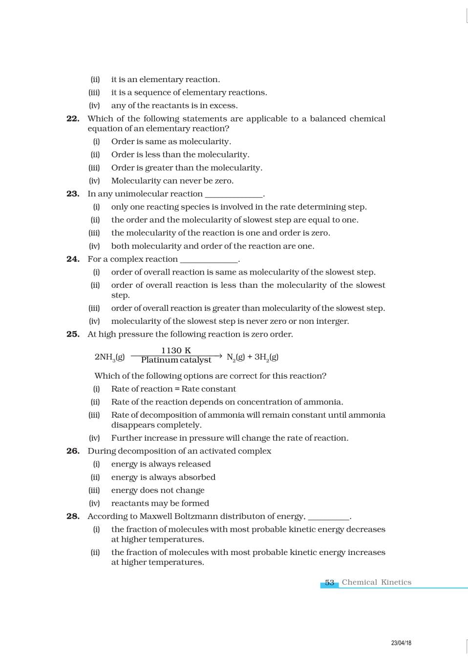 NCERT Exemplar Class 12 Chemistry Chapter 4 Chemical Kinetics