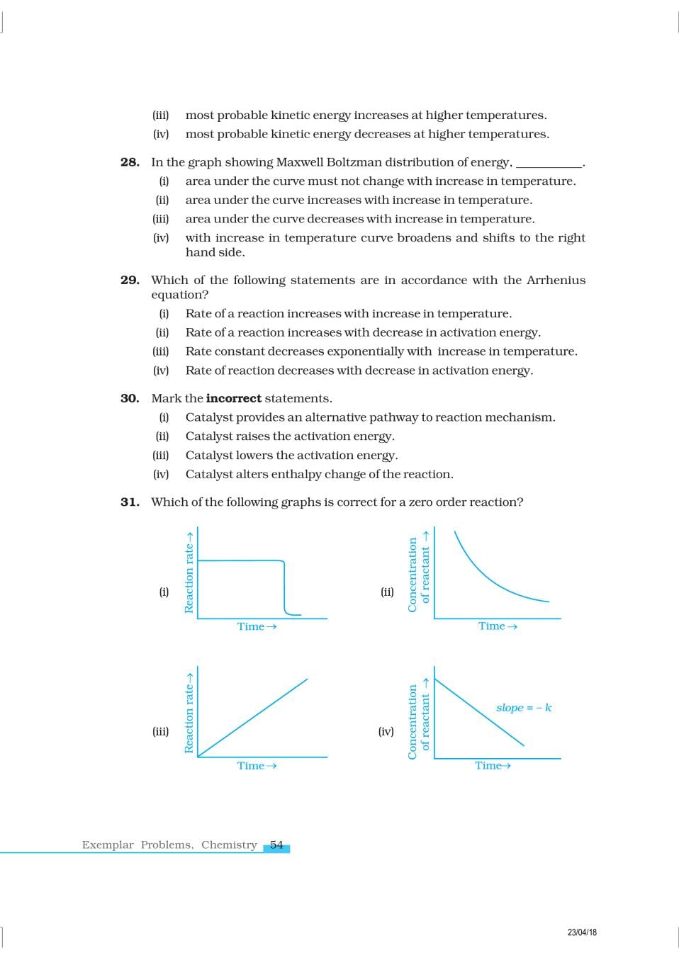 NCERT Exemplar Class 12 Chemistry Chapter 4 Chemical Kinetics