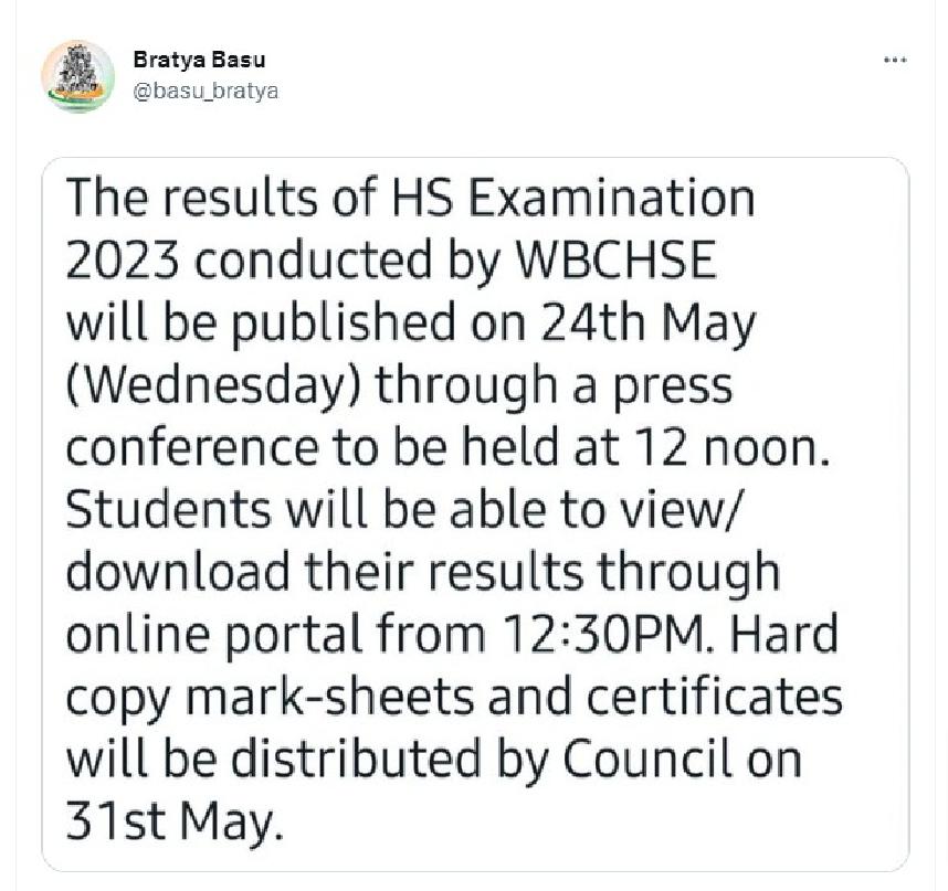 West Bengal HS Result 2023 Date And Time - Announced