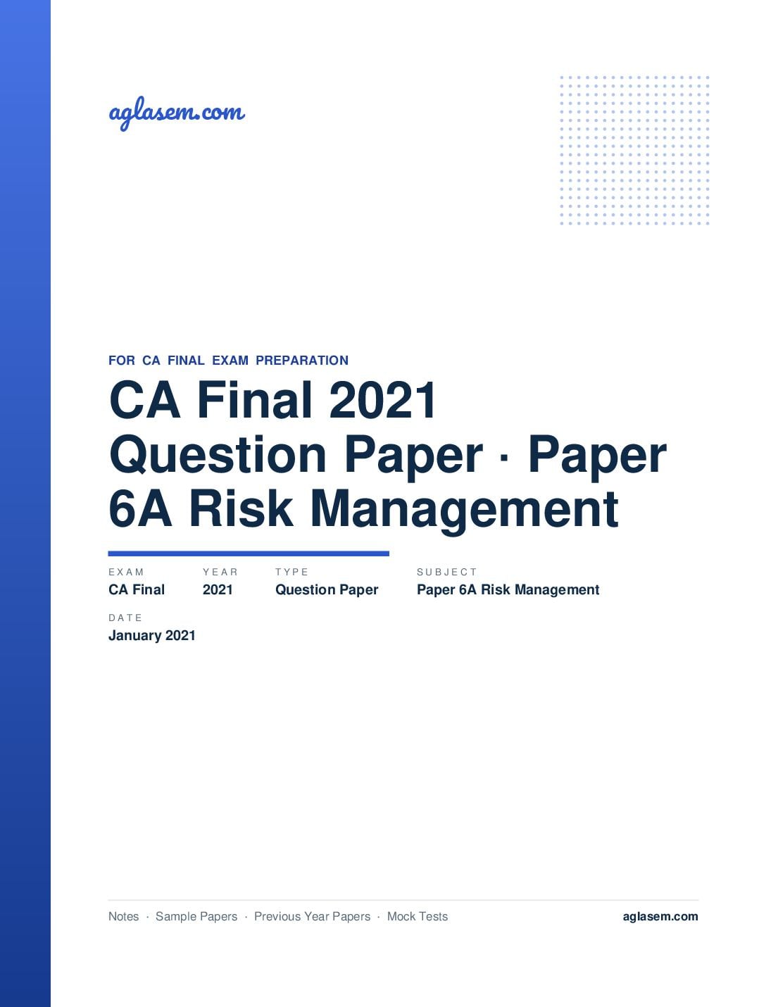 CA Final January 2021 Question Paper Paper 6A Risk Management - Page 1 of 25