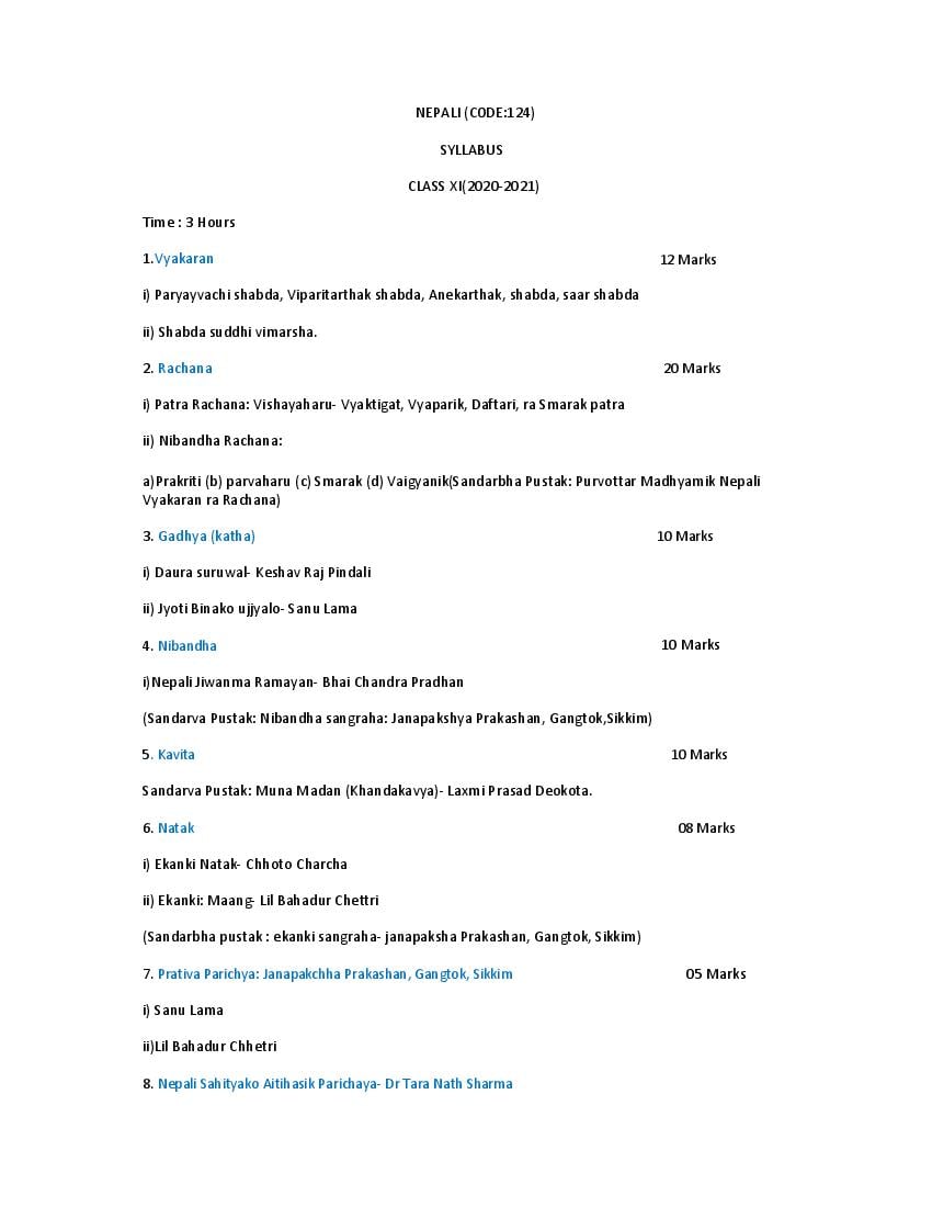 CBSE Class 11 Syllabus 2022-23 Nepali - Page 1 of 2