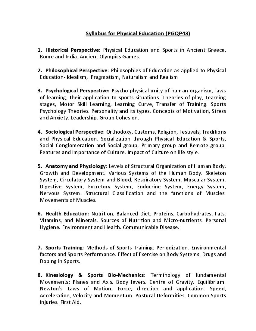CUET PG 2022 Syllabus PGQP43 Physical Education - Page 1