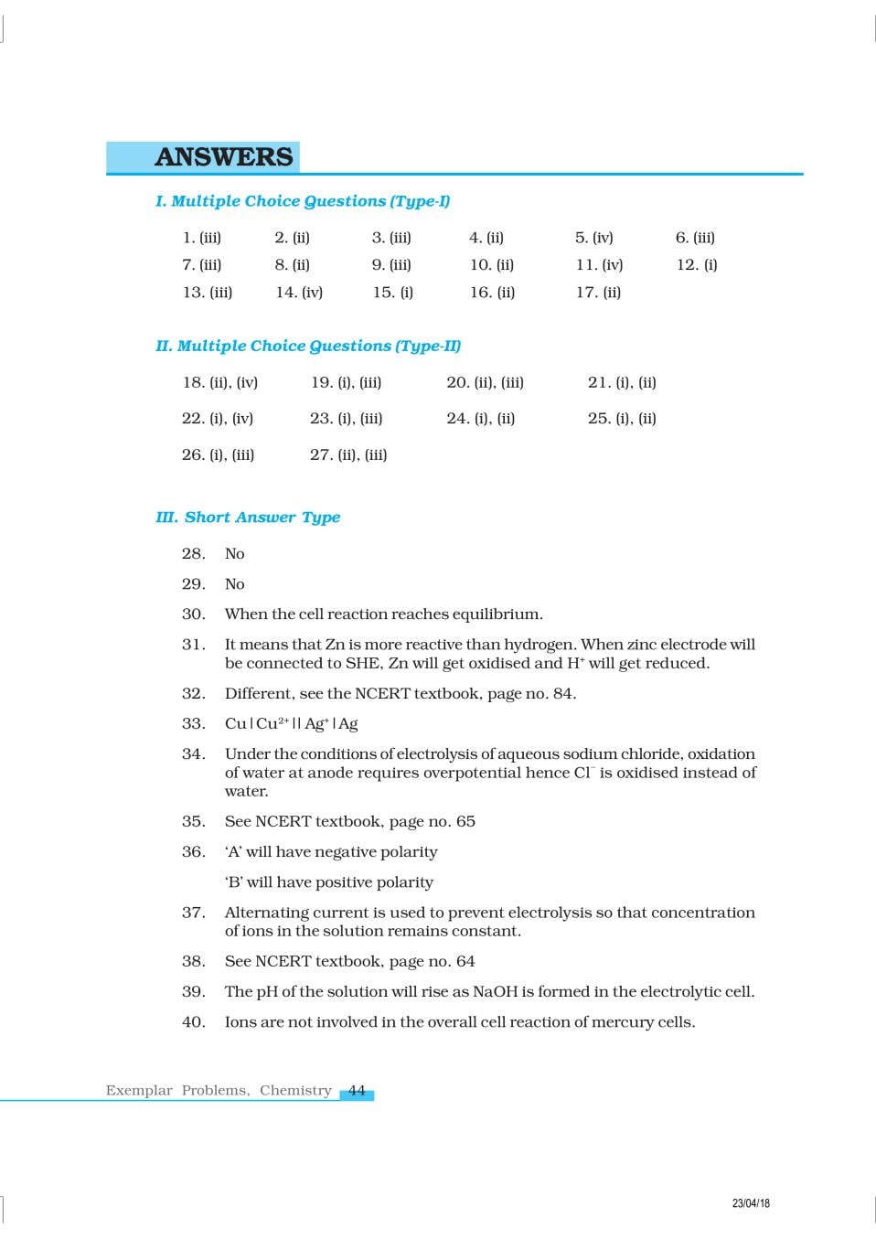 NCERT Exemplar Class 12 Chemistry Chapter 3 Electrochemistry