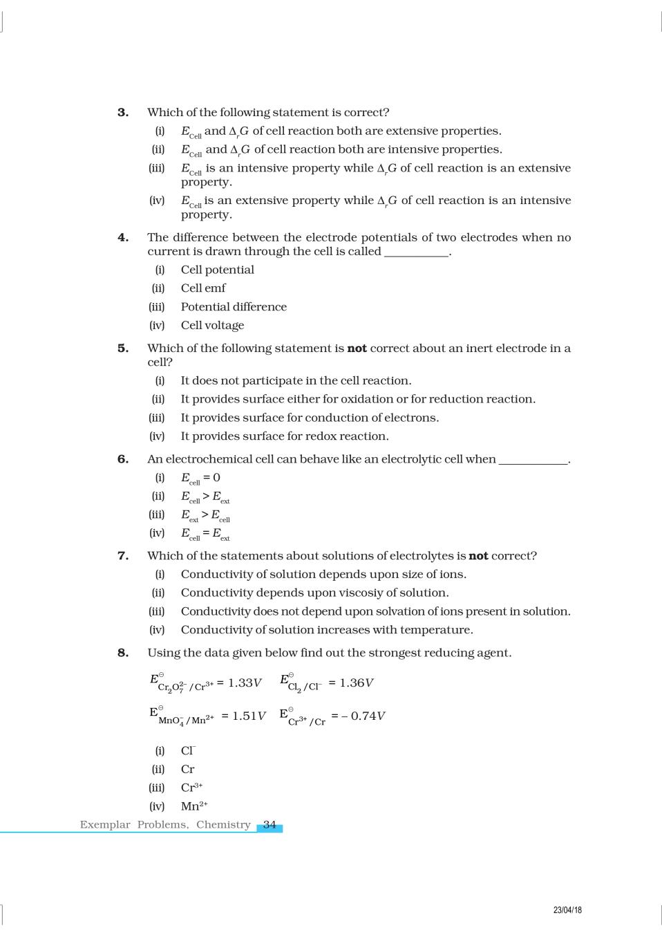 NCERT Exemplar Class 12 Chemistry Chapter 3 Electrochemistry