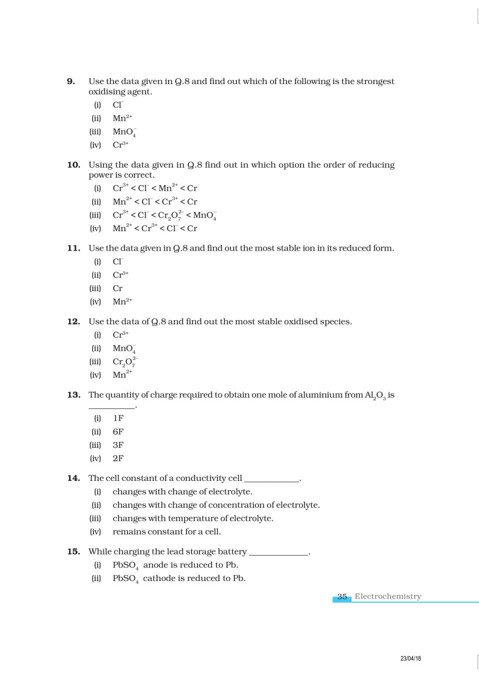 NCERT Exemplar Class 12 Chemistry Chapter 3 Electrochemistry