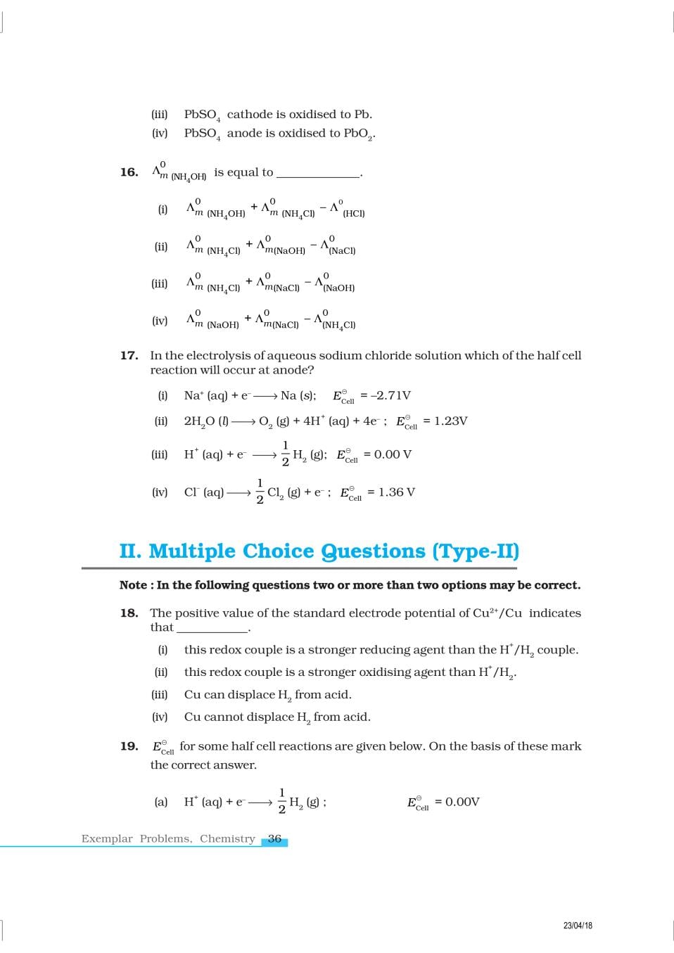 NCERT Exemplar Class 12 Chemistry Chapter 3 Electrochemistry