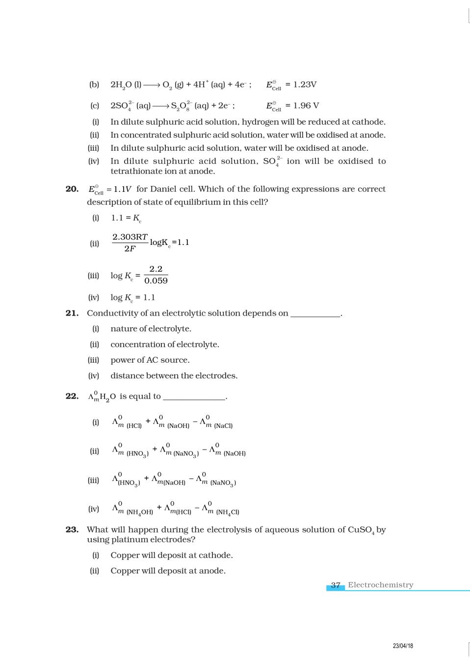 NCERT Exemplar Class 12 Chemistry Chapter 3 Electrochemistry