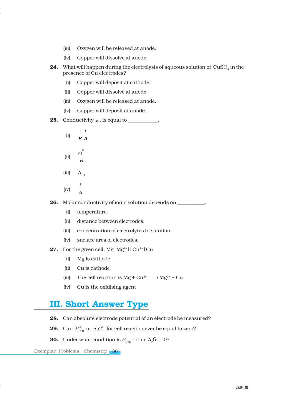 NCERT Exemplar Class 12 Chemistry Chapter 3 Electrochemistry