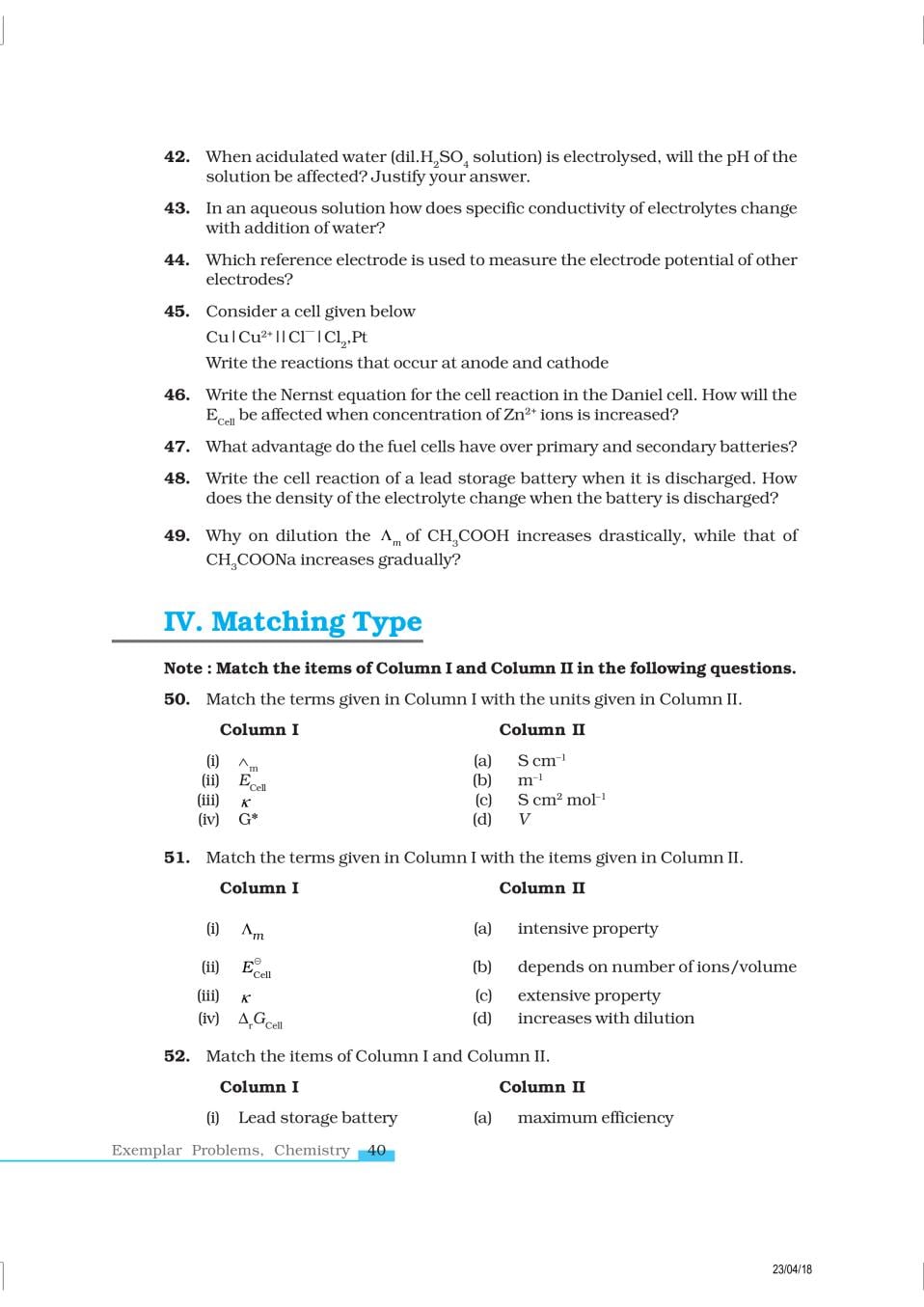 NCERT Exemplar Class 12 Chemistry Chapter 3 Electrochemistry