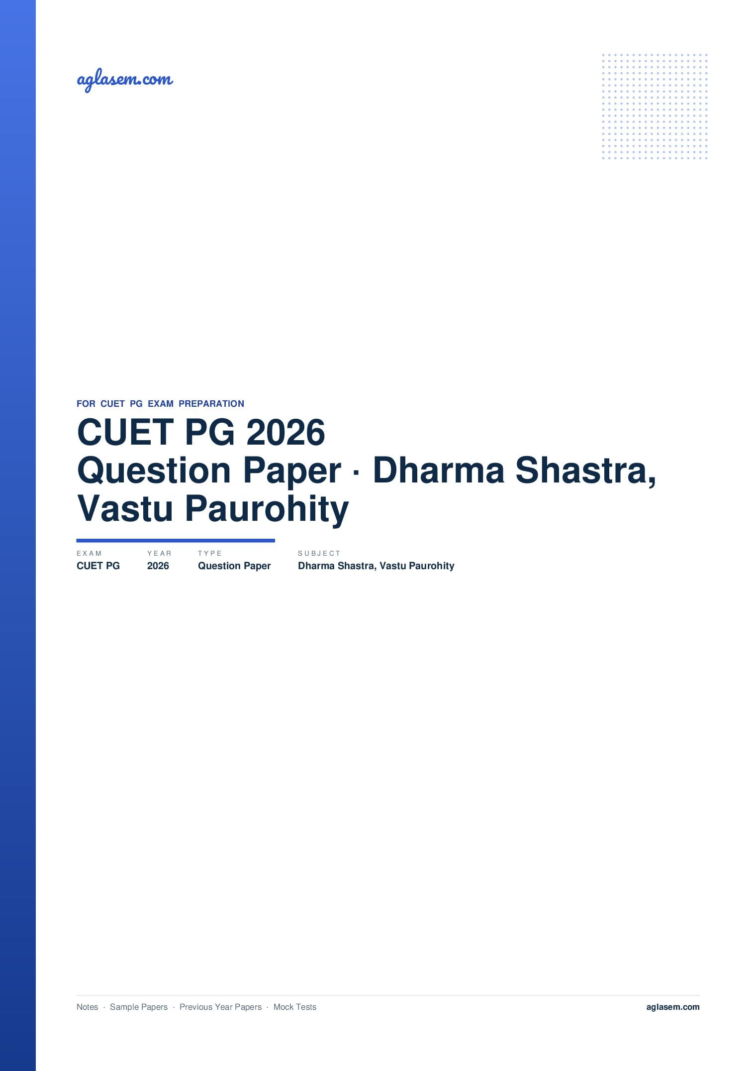 CUET PG 2026 Question Paper Dharma Shastra, Vastu and Paurohity - Page 1 of 28