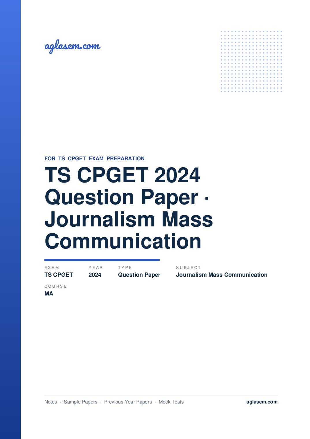 TS CPGET 2024 Question Paper MA Journalism and Mass Communication - Page 1 of 42
