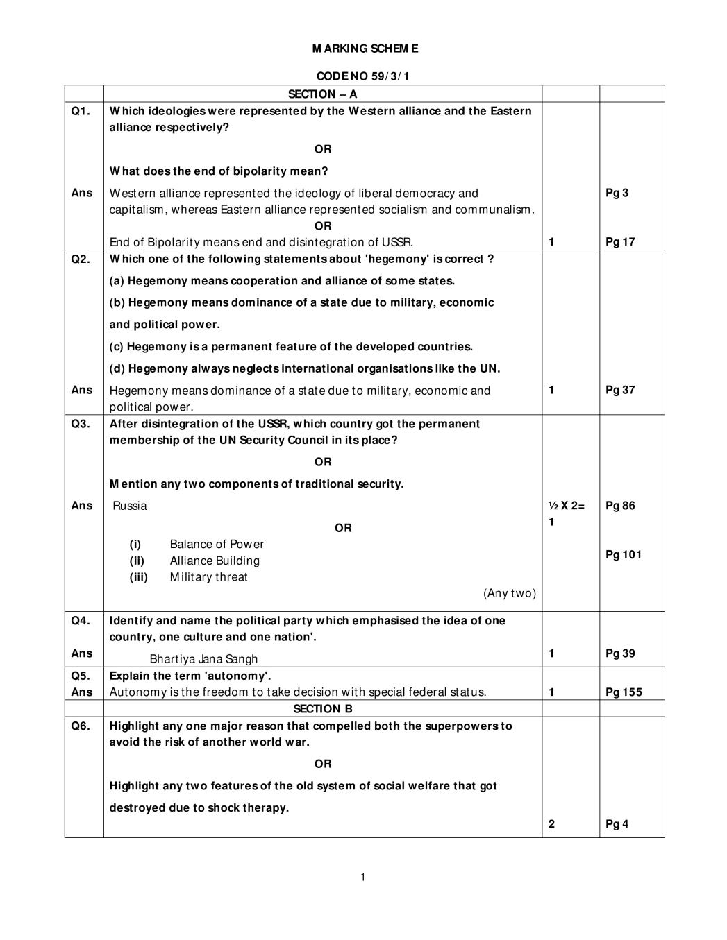CBSE Class 12 Political Science Question Paper 2019 Set 3 Solutions - Page 1