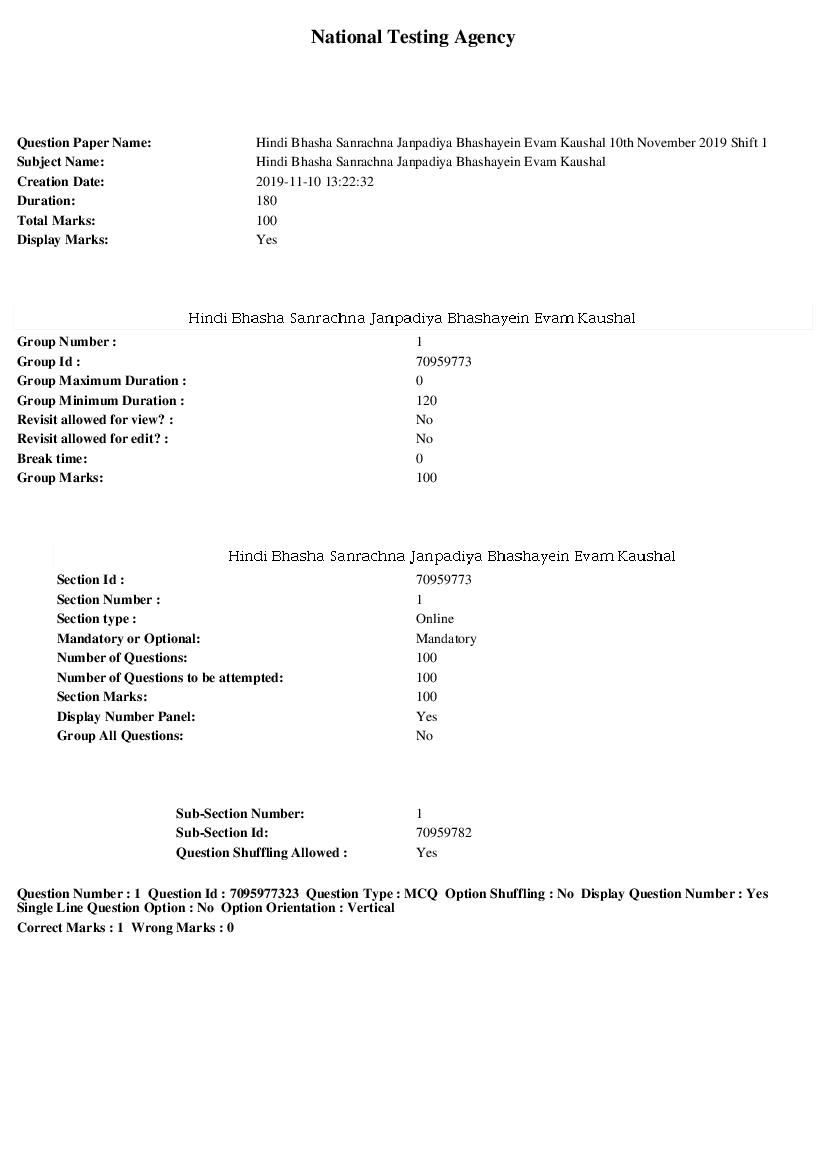 SWAYAM 2019 Question Paper Hindi Bhasha Sanrachna Janpadiya Bhashayein Evam Kaushal - Page 1 of 29