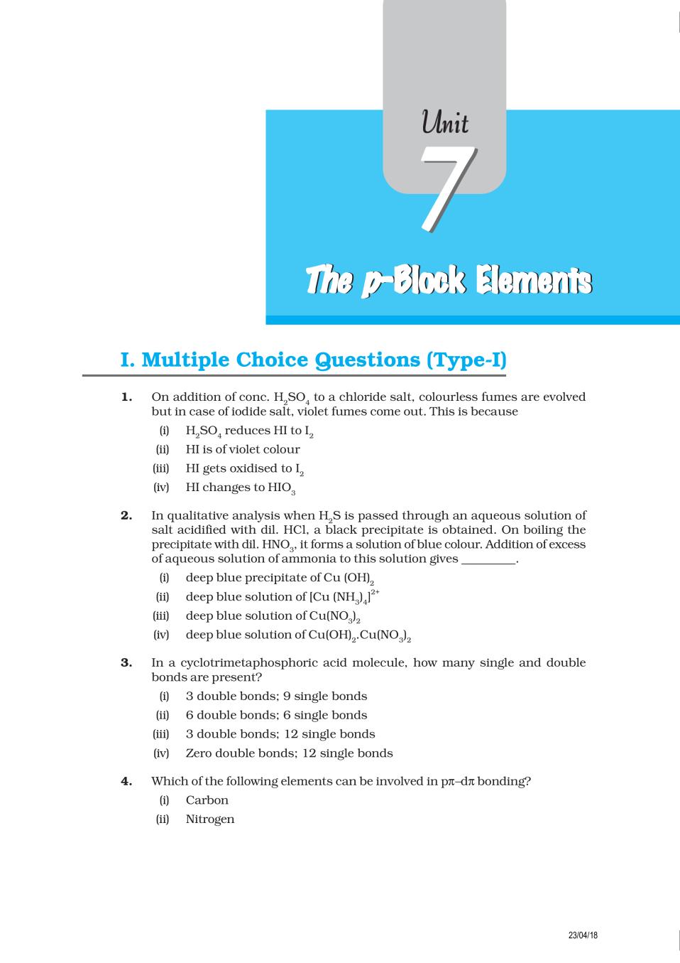 NCERT Exemplar Class 12 Chemistry Unit 7 The p-block Elements - Page 1