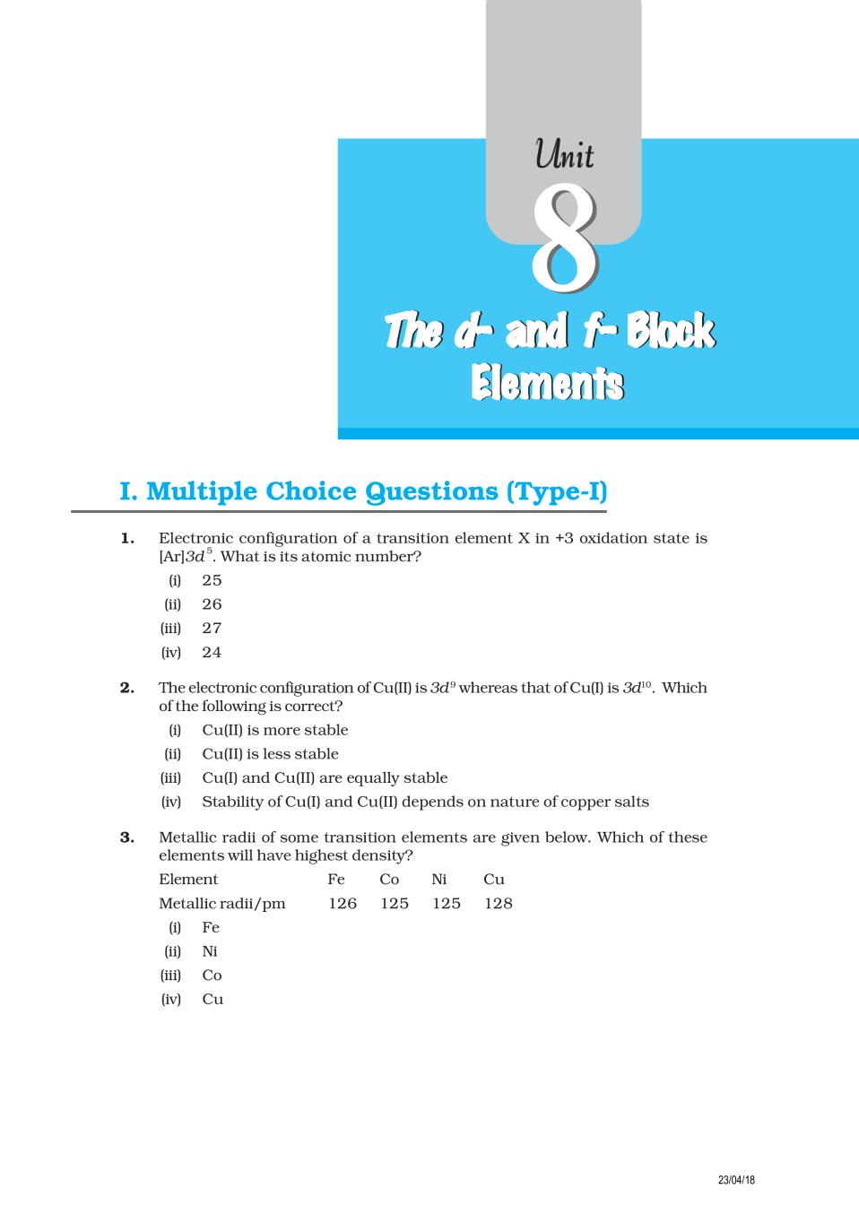 NCERT Exemplar Class 12 Chemistry Unit 8 The d-and f-Block Elements - Page 1