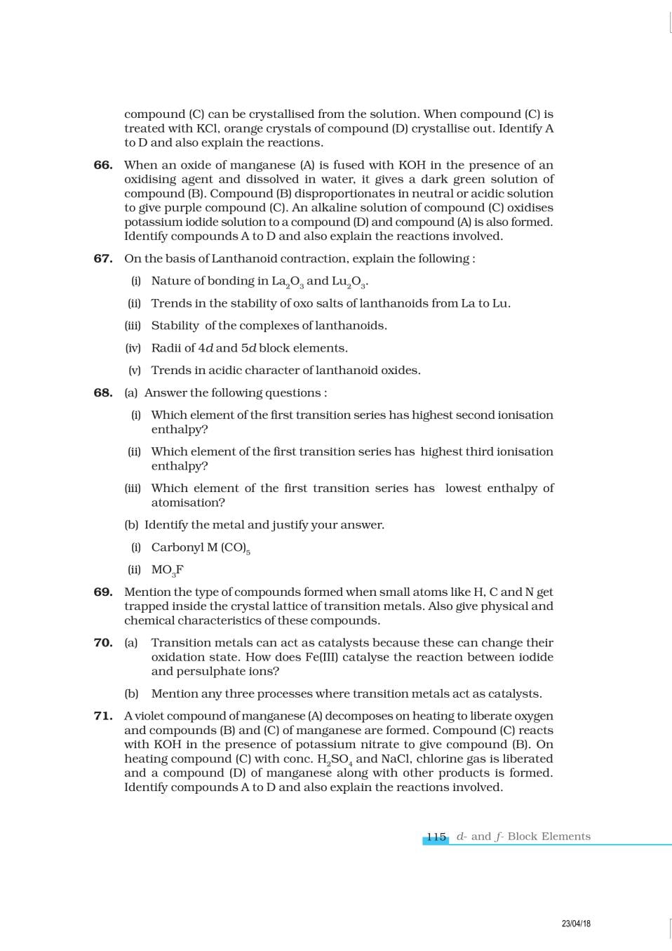 NCERT Exemplar Class 12 Chemistry Chapter 8 The d- and f- Block Elements