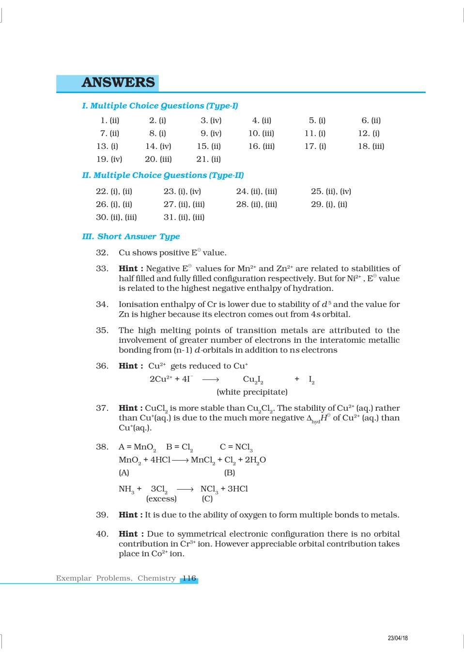 NCERT Exemplar Class 12 Chemistry Chapter 8 The d- and f- Block Elements