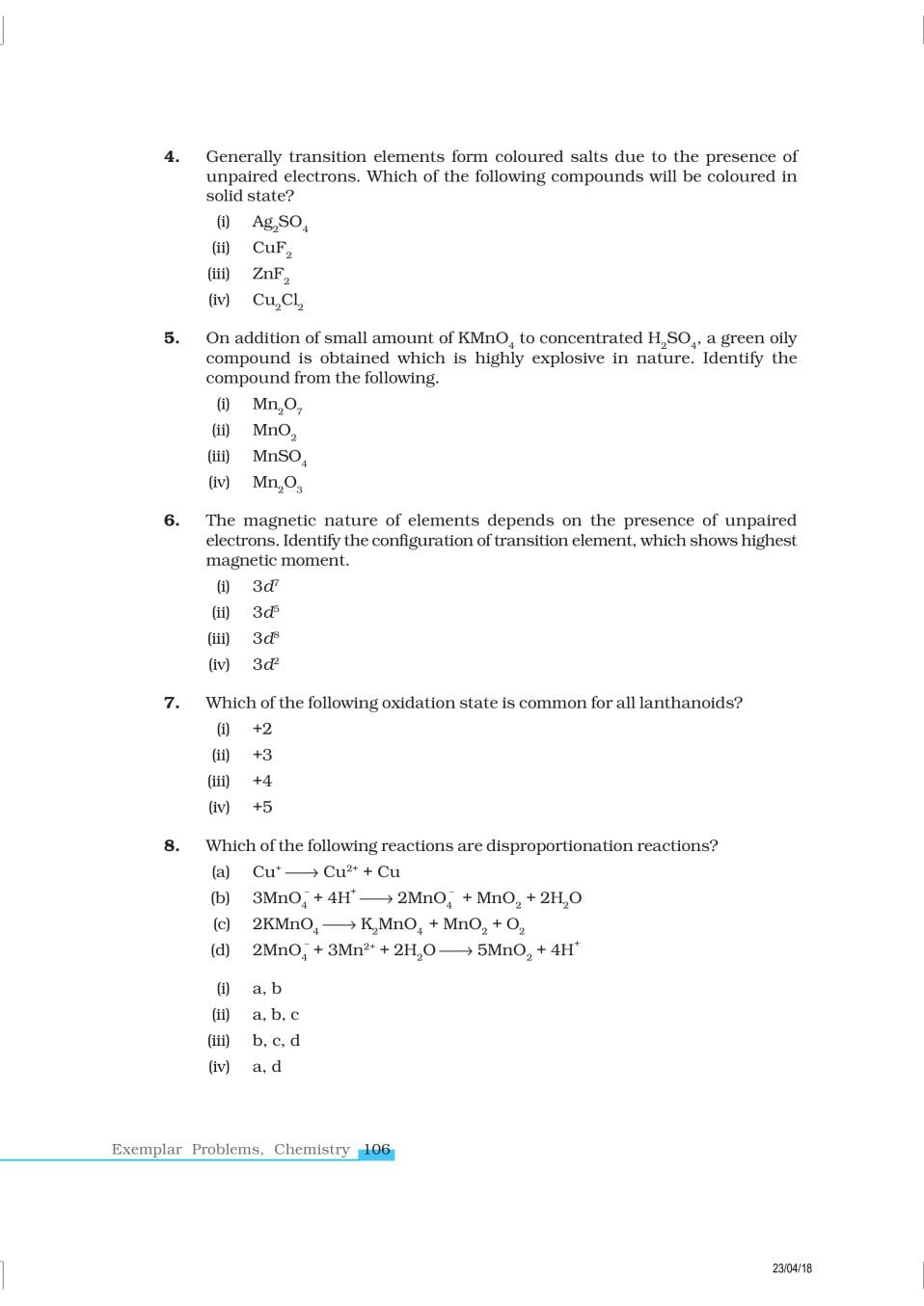NCERT Exemplar Class 12 Chemistry Chapter 8 The d- and f- Block Elements