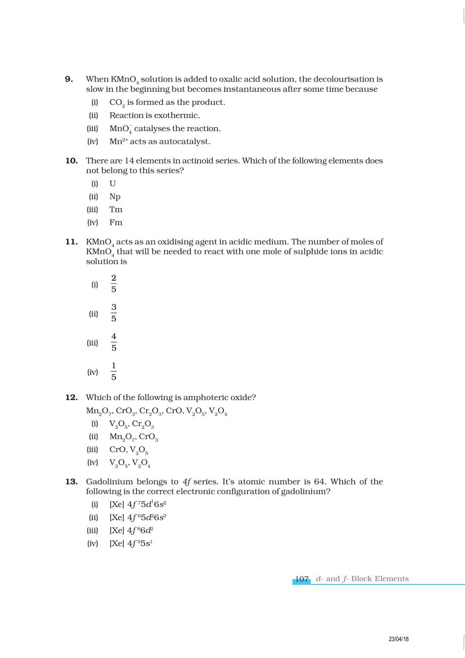 NCERT Exemplar Class 12 Chemistry Chapter 8 The d- and f- Block Elements