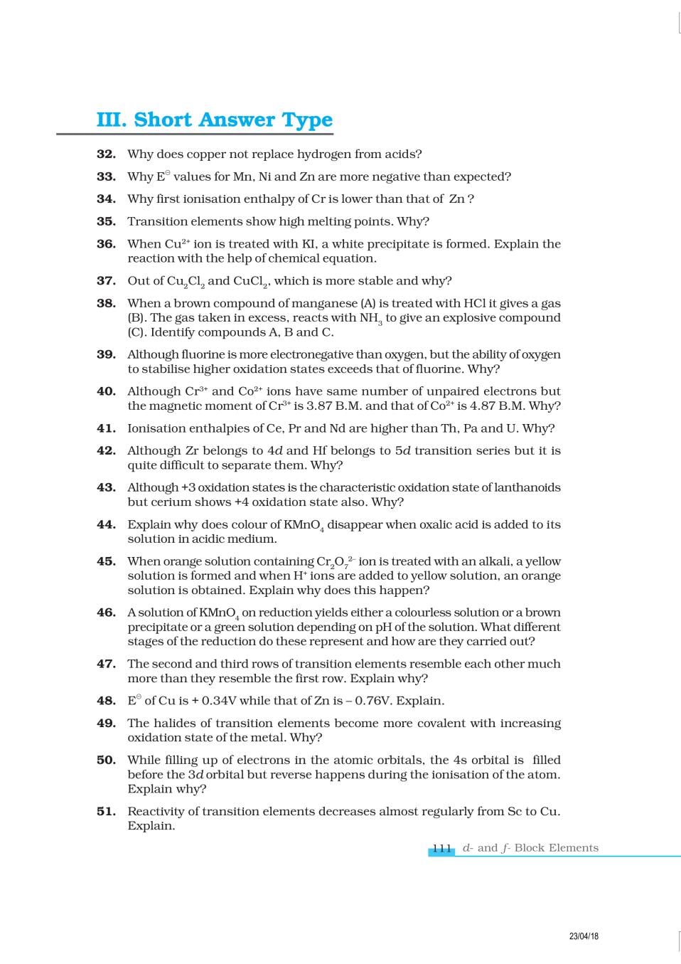 NCERT Exemplar Class 12 Chemistry Chapter 8 The d- and f- Block Elements