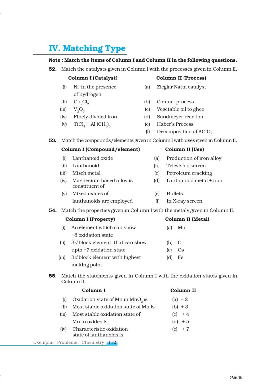 NCERT Exemplar Class 12 Chemistry Chapter 8 The d- and f- Block Elements