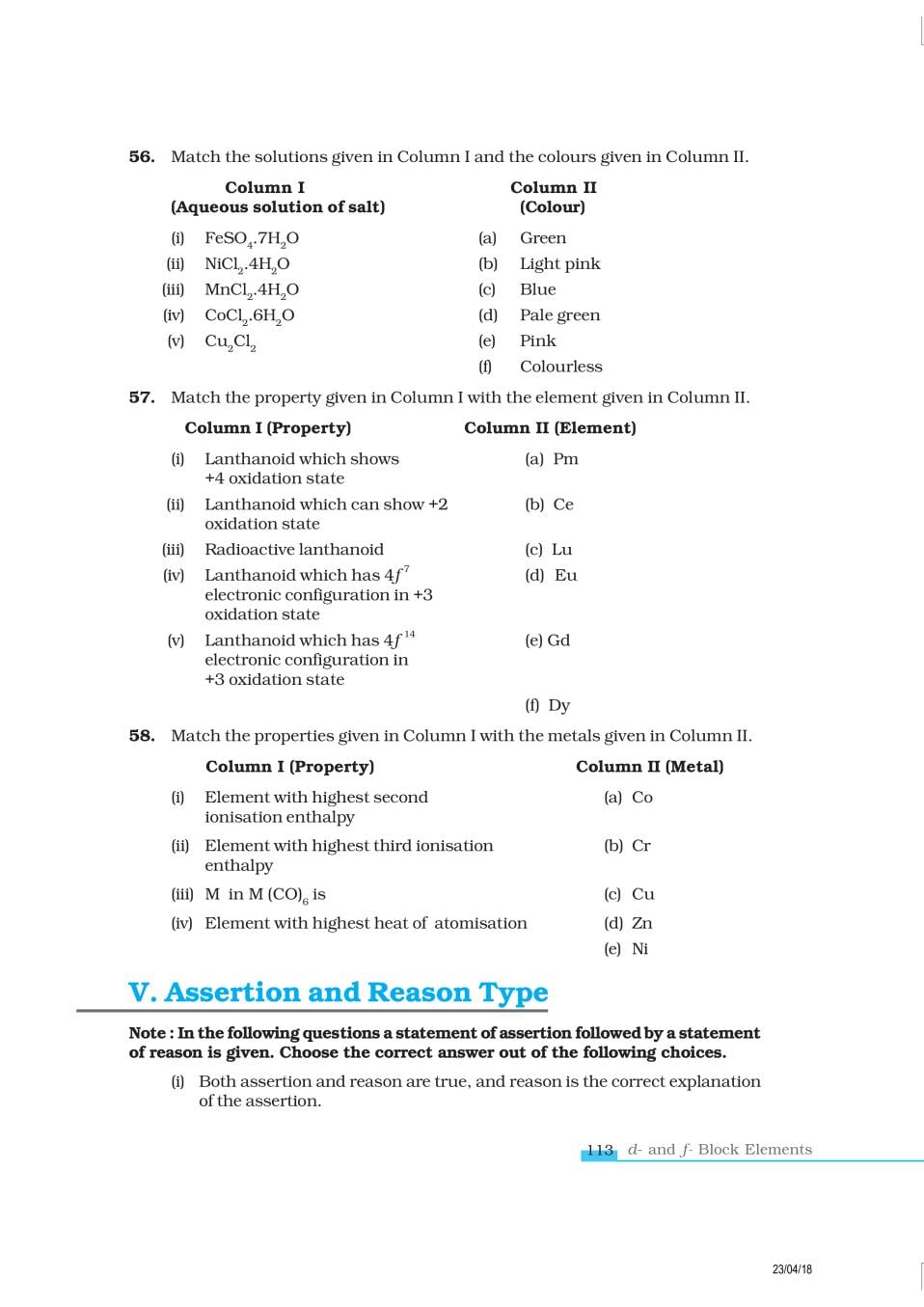 NCERT Exemplar Class 12 Chemistry Chapter 8 The d- and f- Block Elements