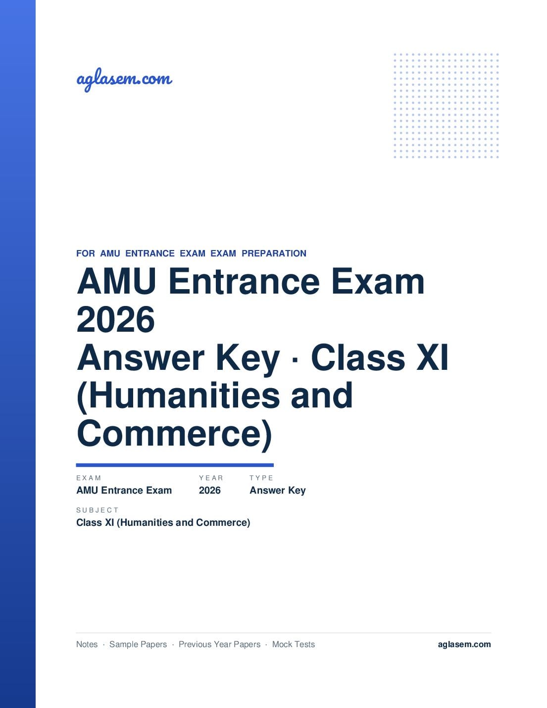 AMU Entrance Exam 2026 Answer Key Class XI (Humanities and Commerce) - Page 1 of 3