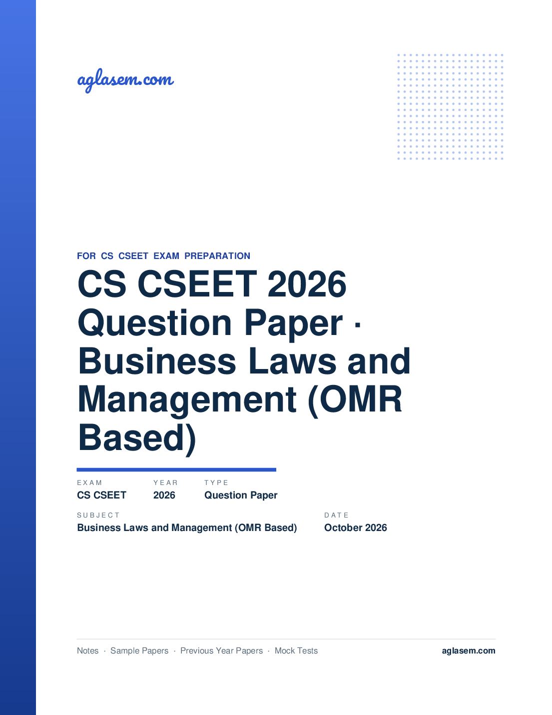 CS CSEET October 2026 Question Paper Business Laws and Management (OMR Based) - Page 1 of 21