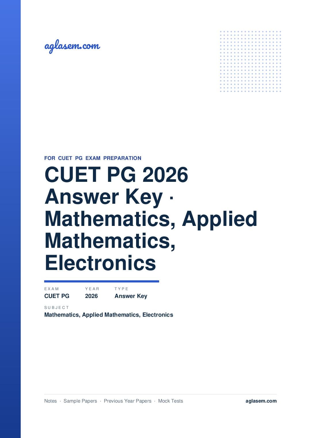 CUET PG 2026 Answer Key Mathematics, Applied Mathematics, Electronics - Page 1 of 3