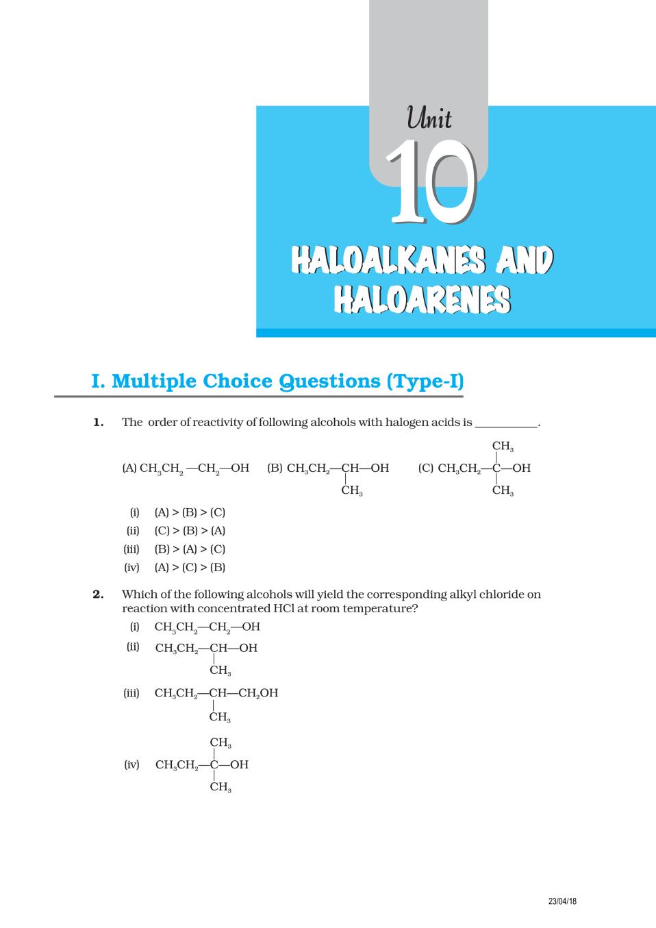 NCERT Exemplar Class 12 Chemistry Unit 10 Haloalkanes and Haloarenes - Page 1