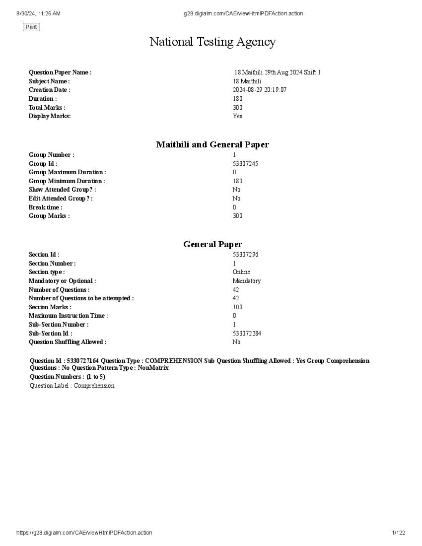 UGC NET 2024 Question Paper Maithili - Page 1