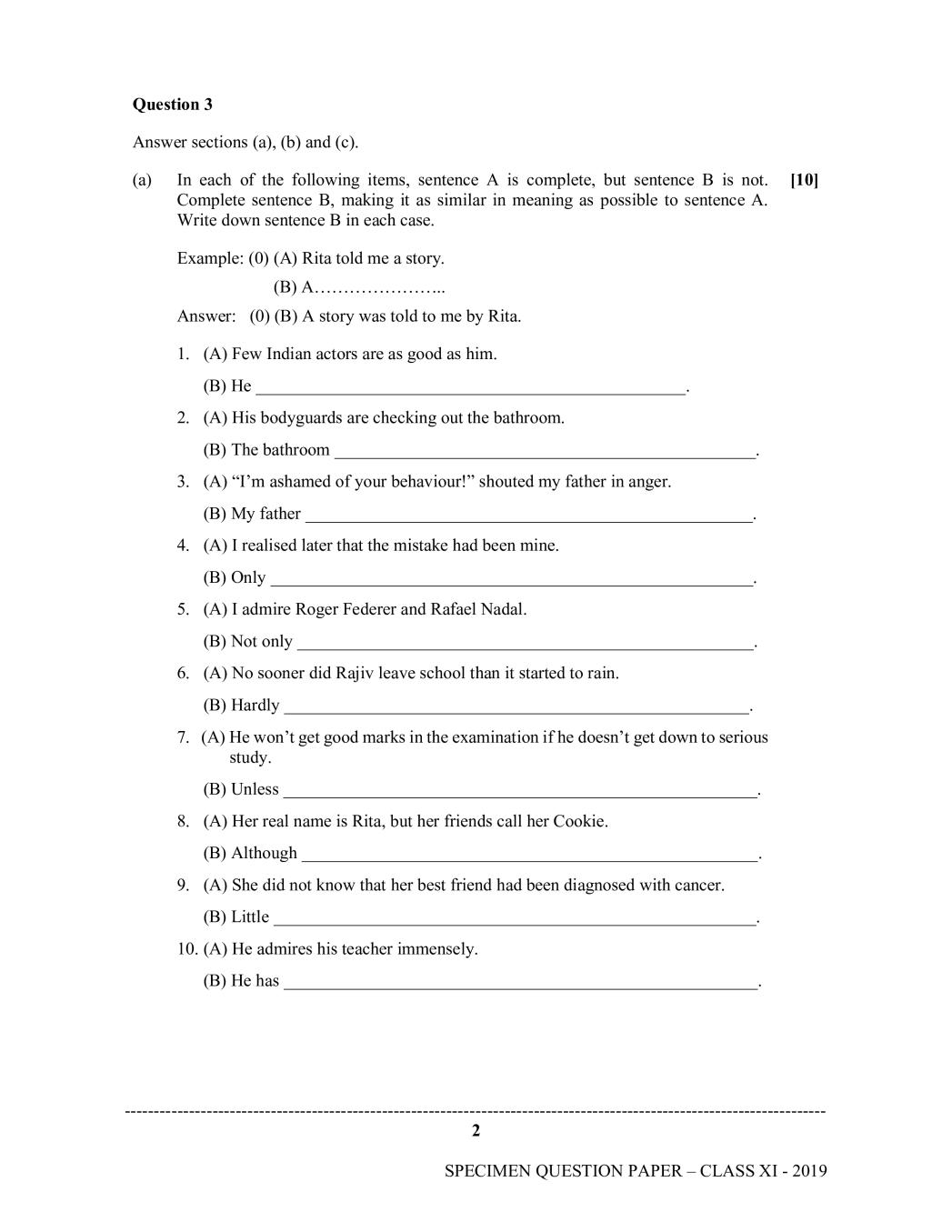 ISC English Language Specimen Paper 2025 PDF CISCE Class 11 English 
