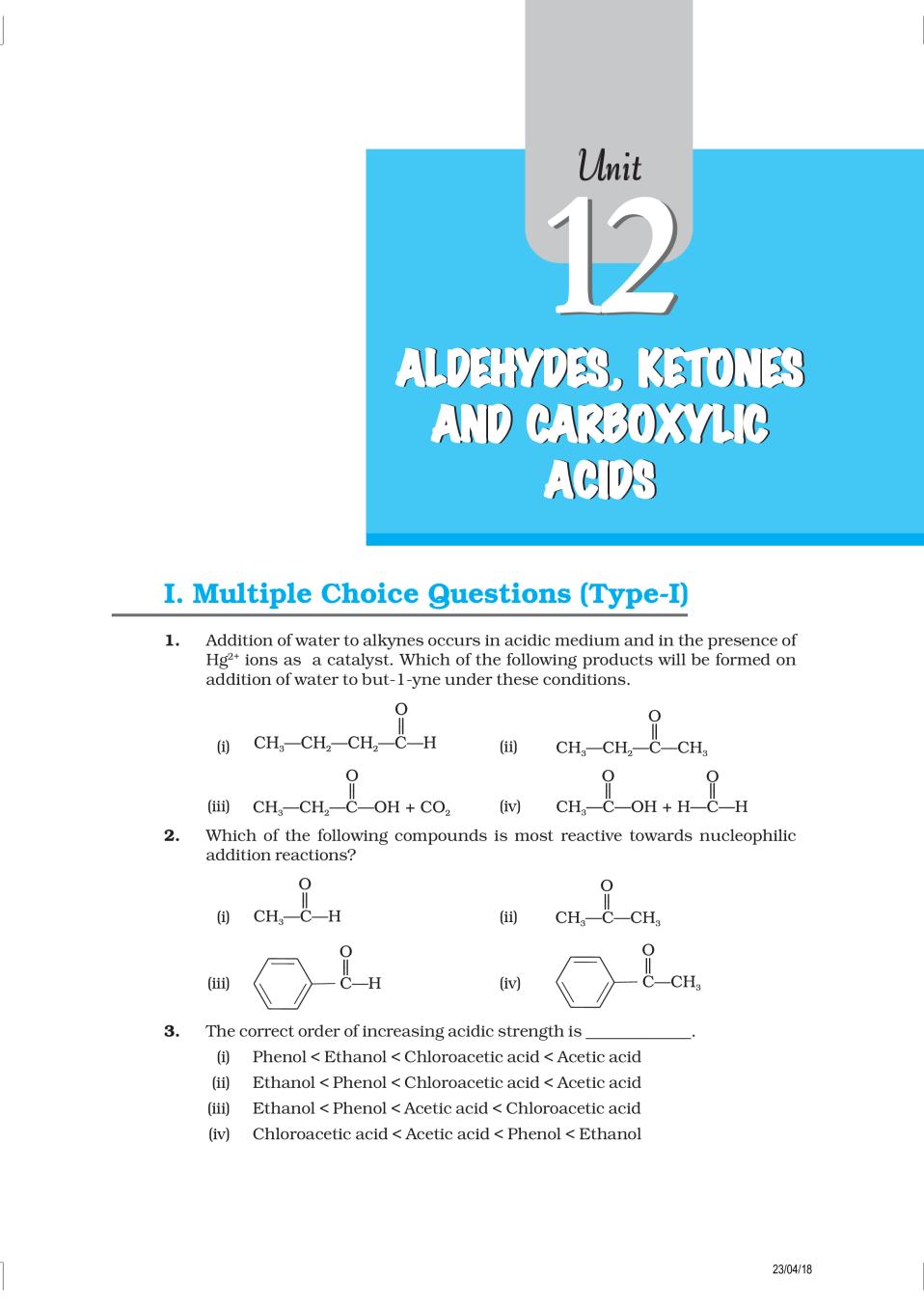 NCERT Exemplar Class 12 Chemistry Unit 12 .Aldehydes, Ketones and Carboxylic Acids - Page 1