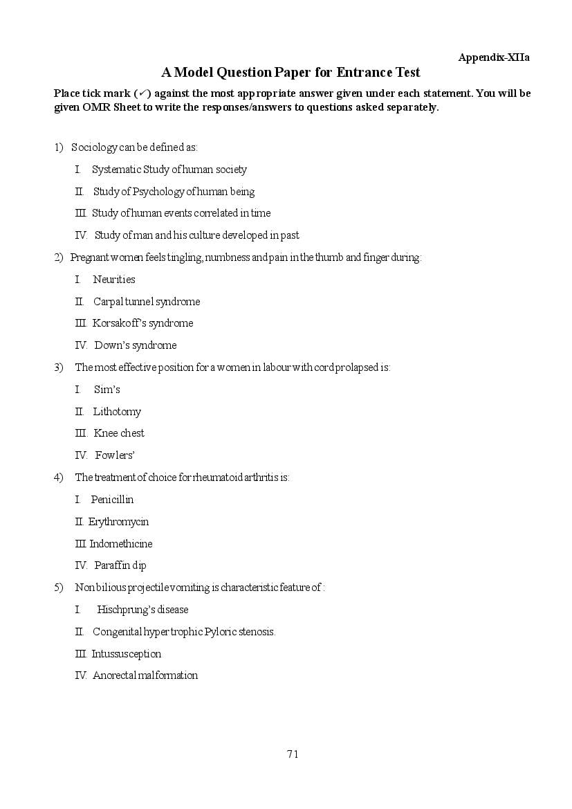 IGNOU OPNENET Model Question Paper (Post Basic B.Sc Nursing) - Page 1