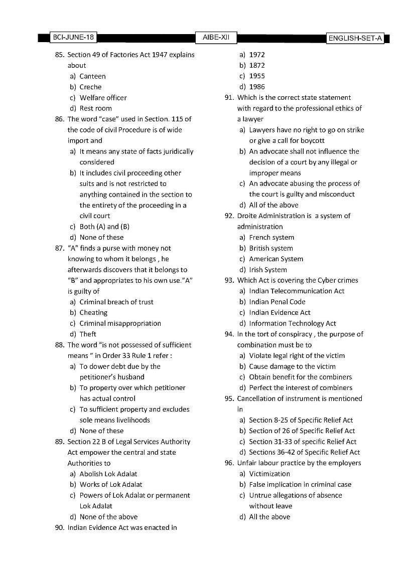 AIBE XII (12) 2018 Question Paper PDF with Answer Key