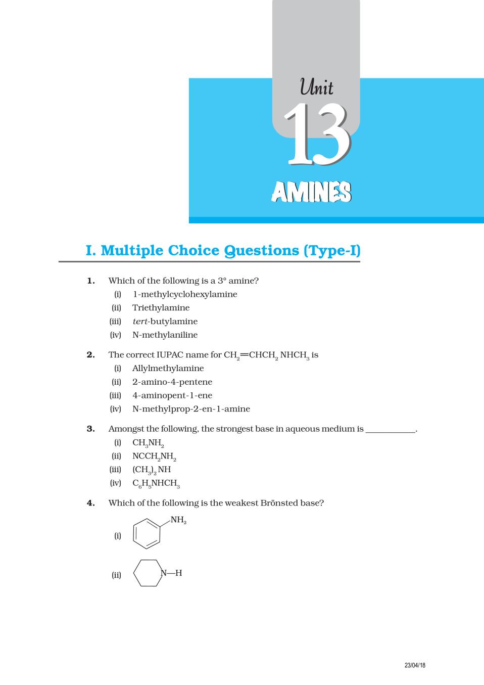 NCERT Exemplar Class 12 Chemistry Unit 13 Amines - Page 1