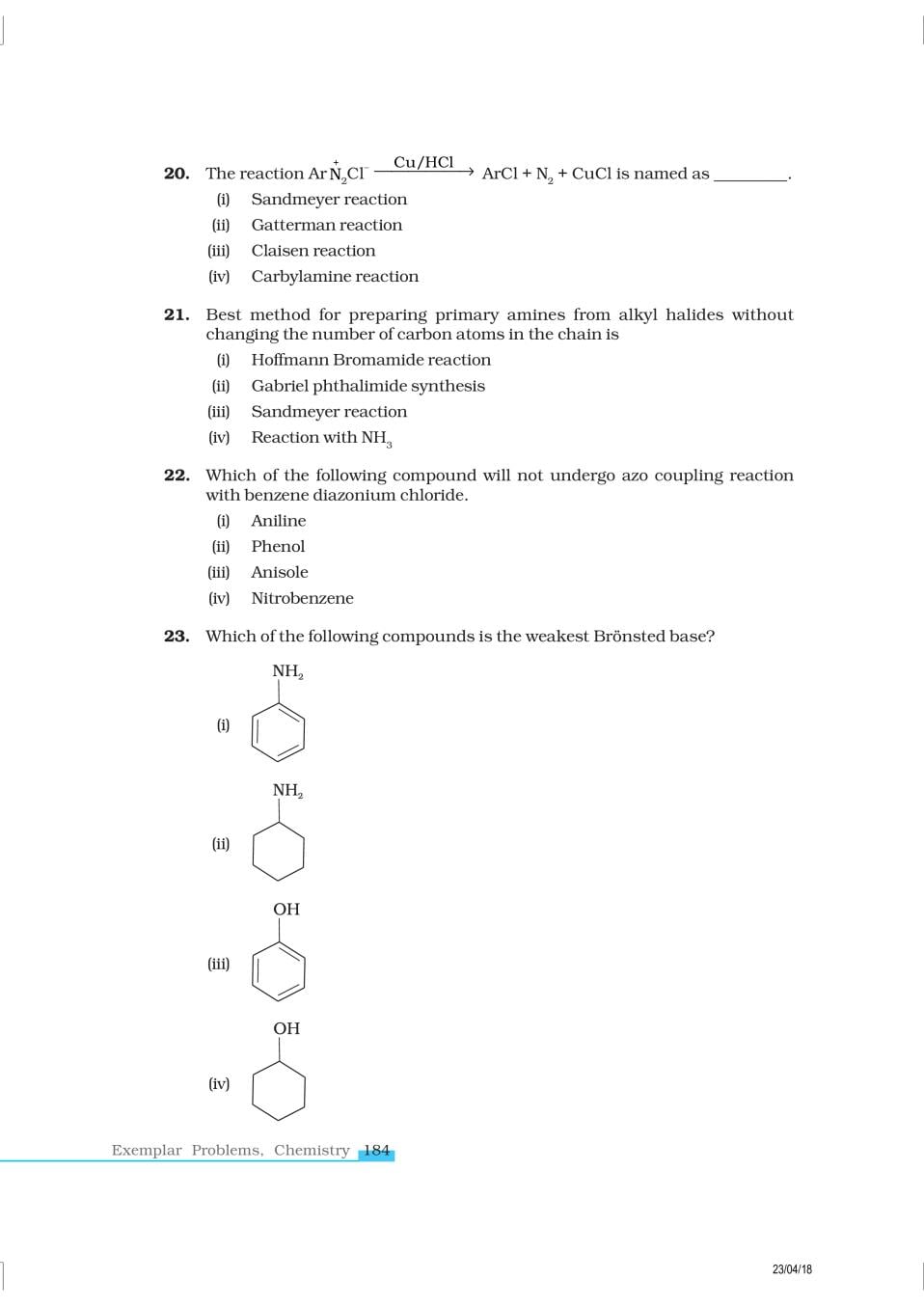 NCERT Exemplar Class 12 Chemistry Chapter 13 Amines