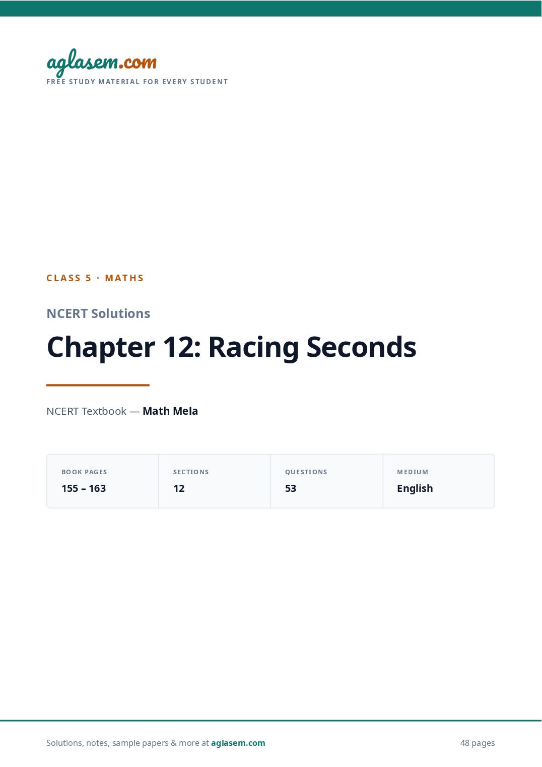 NCERT Solutions Class 5 Maths Chapter 12 Racing Seconds - Page 1 of 49