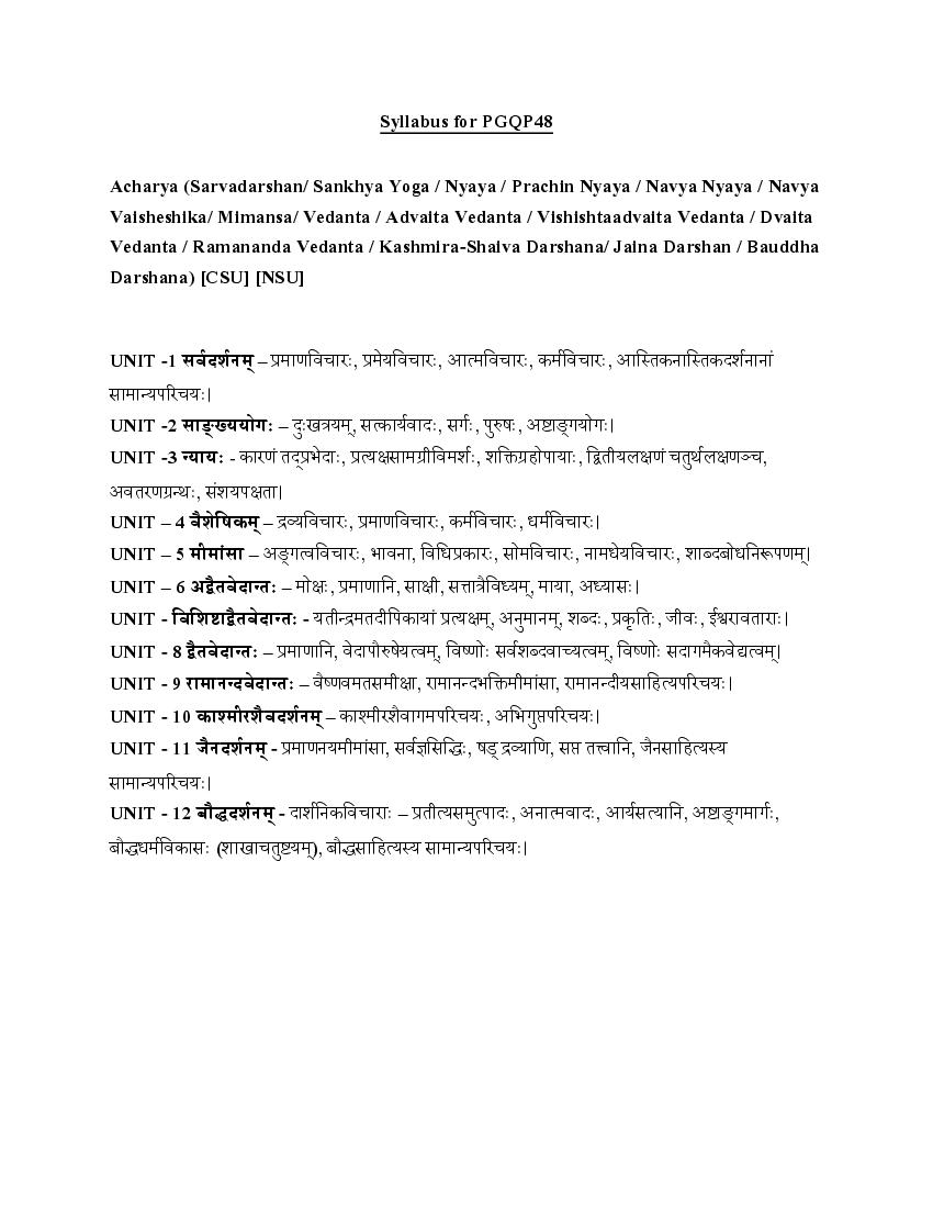 CUET PG 2022 Syllabus PGQP48 Acharya - Page 1