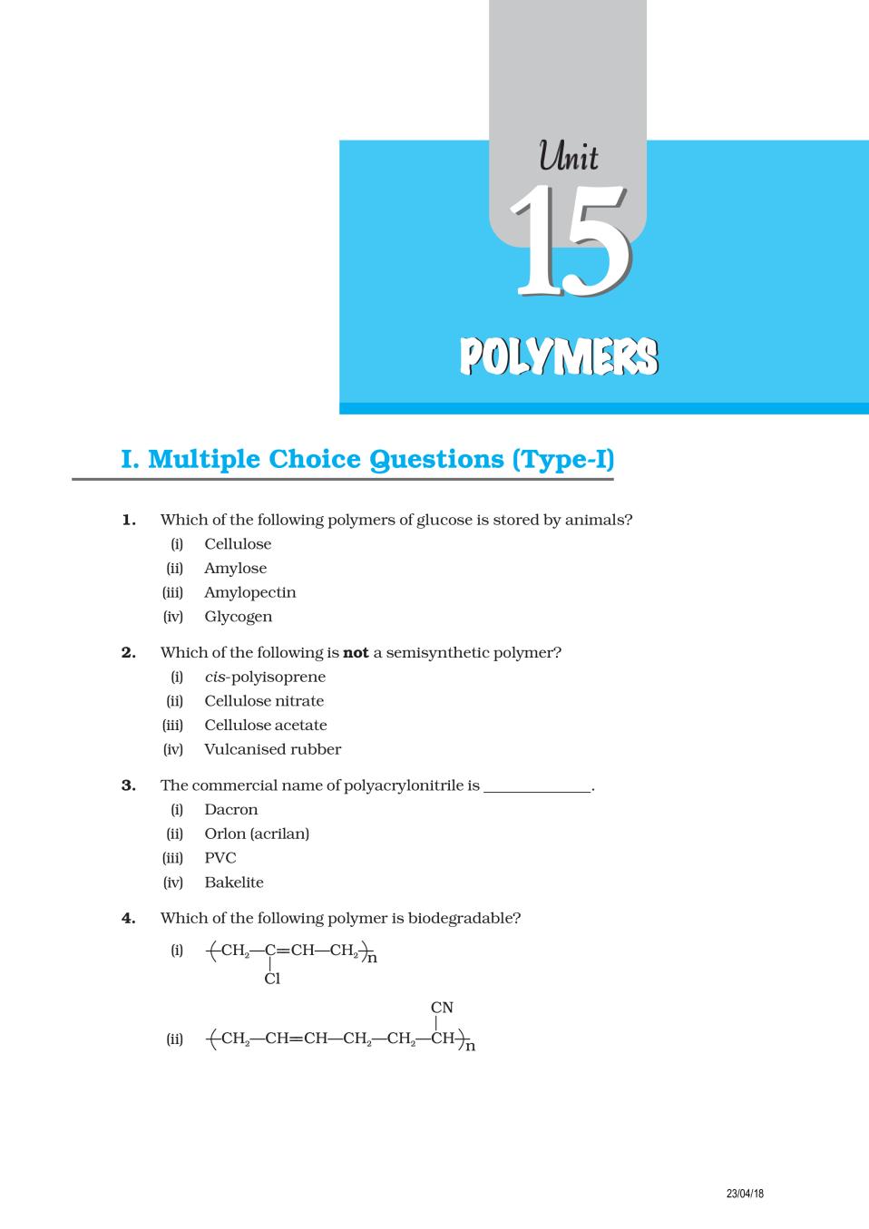 NCERT Exemplar Class 12 Chemistry Unit 15 Polymers - Page 1