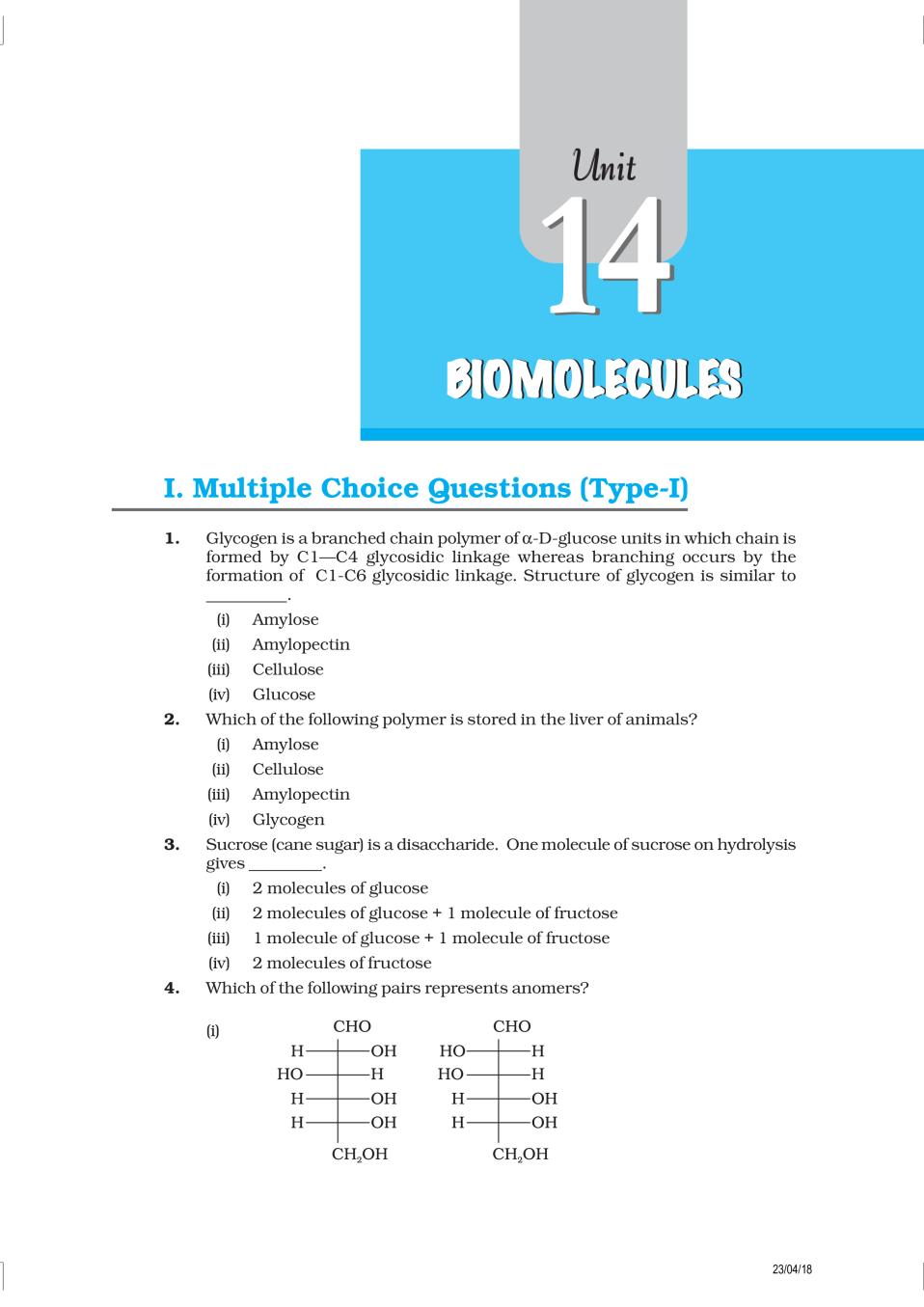 NCERT Exemplar Class 12 Chemistry Unit 14 Biomolecules - Page 1