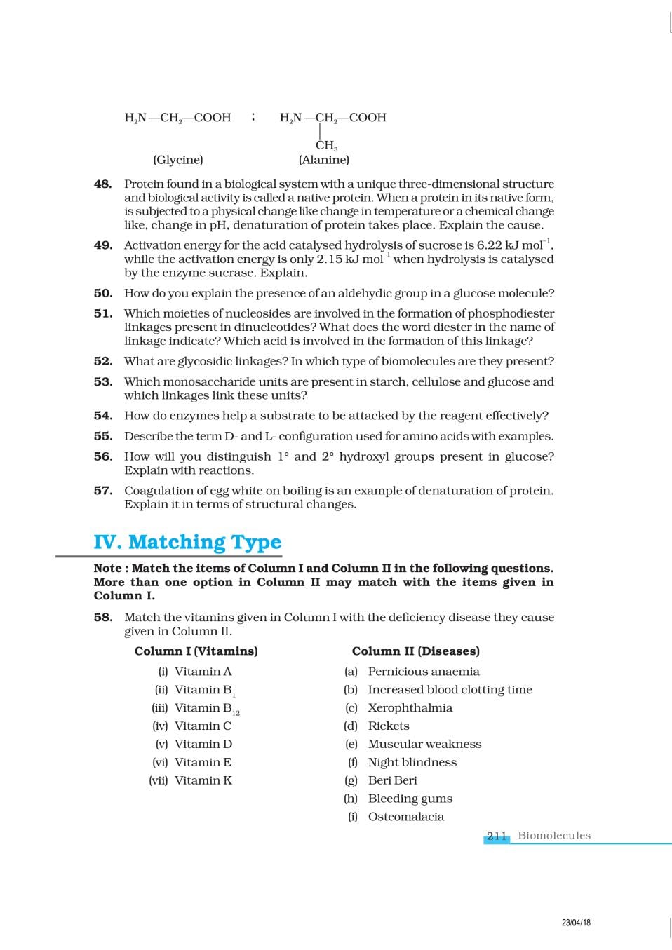 NCERT Exemplar Class 12 Chemistry Chapter 1 4 Biomolecules