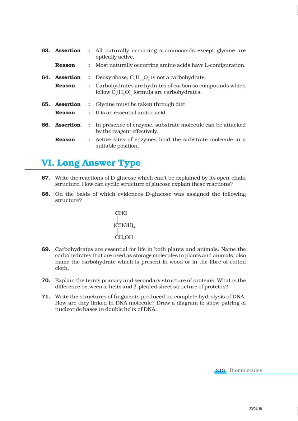 NCERT Exemplar Class 12 Chemistry Chapter 1 4 Biomolecules